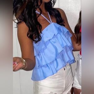 Blue Ruffle Halter Top